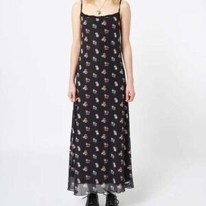 MINGA LONDON Black Cat Maxi Slip Dress Ethereal Fairycore Y2K Kawaii Size M 6